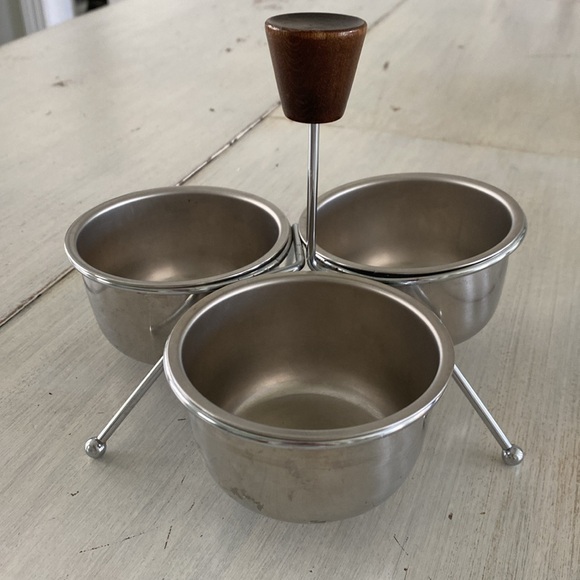 MCM 3 Cup Stainless Steel Condiment Server with Wood Knob - Picture 8 of 8